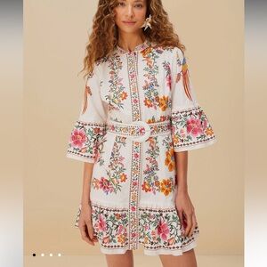 NWT FARM RIO Off-White Delicate Forest Scarves Organic Cotton Mini Dress
